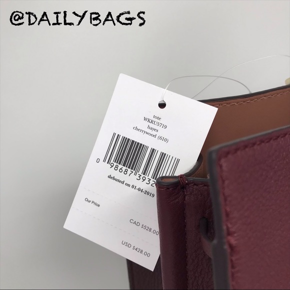 KATE SPADE HAYES TOTE BAG  LARGE CHERRYWOOD TOTE - Picture 5 of 10